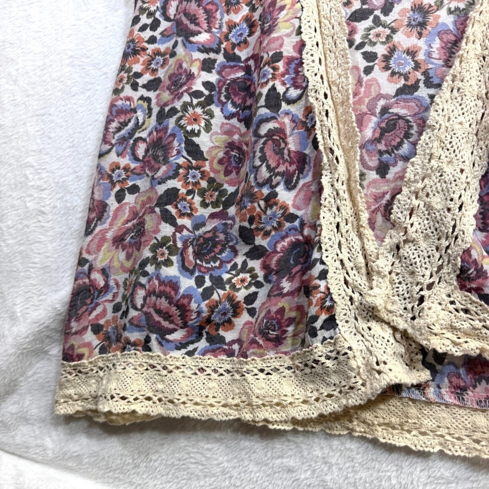 Indigo Rose XL Floral Kimono Cardigan Lace Trim Boho Fest Hippie Cottage Spring - Picture 2 of 7